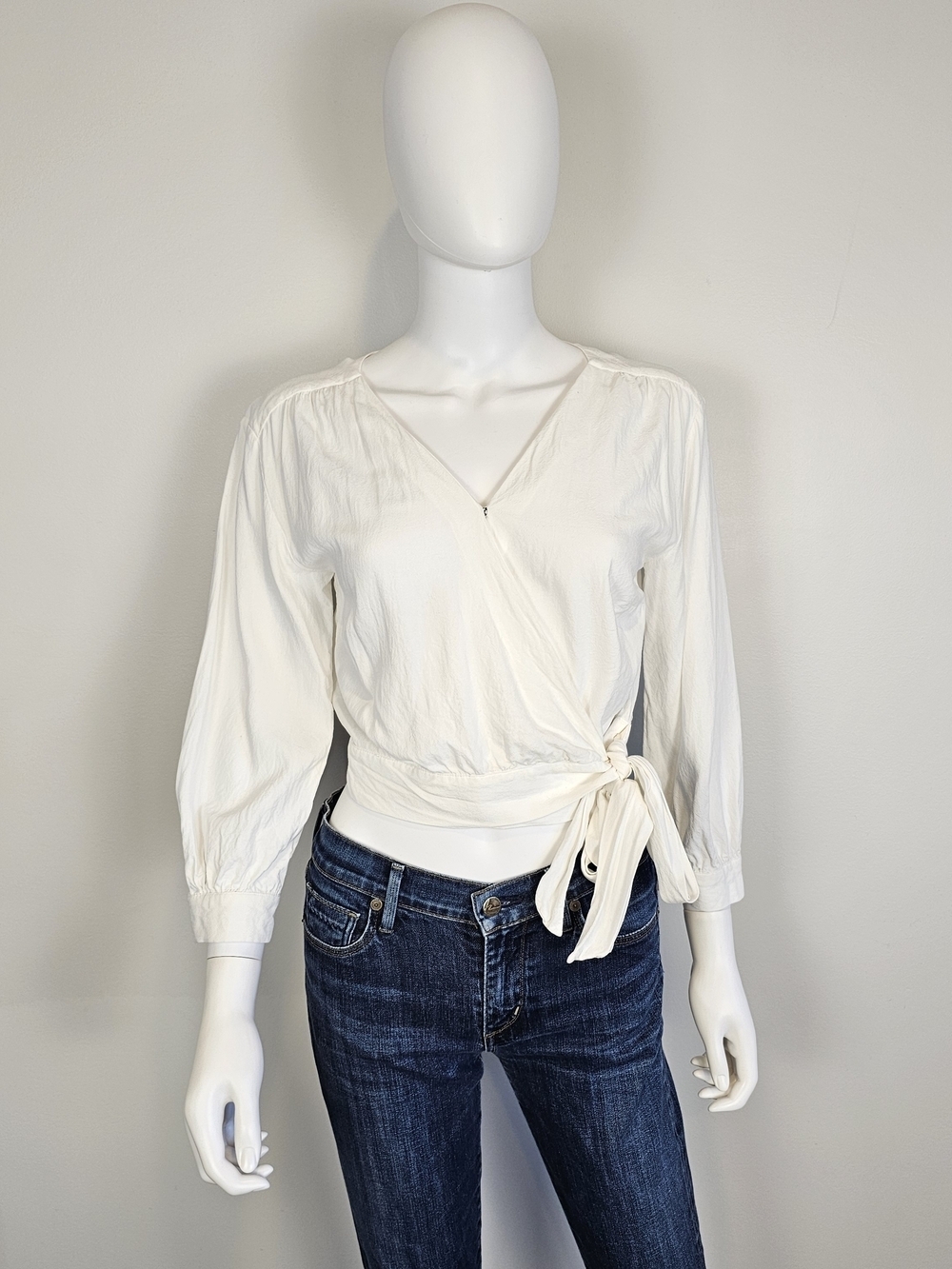 Frank & Oak Ivory Wrap-Side V-Neck Blouse Sz S